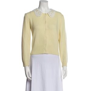 Maje Cashmere Crew Neck Sweater in butter yellow